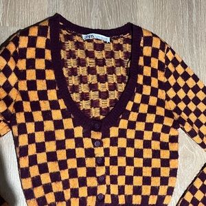 ZARA - checkered print short cardigan 💕💕